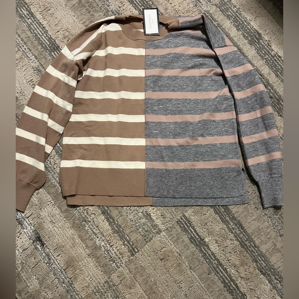 Hem & Thread Women's Striped Crewneck Sweater - Brown, Gray, Cream